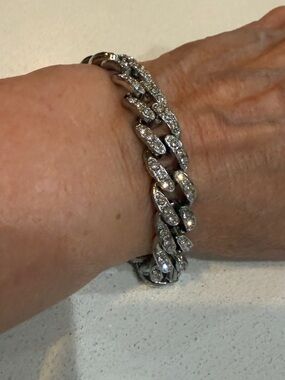 Silver Crystal Cuban Link Bracelet